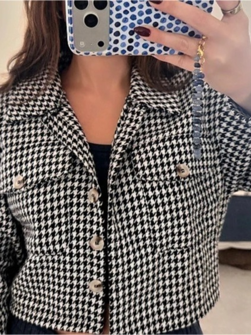 Houndstooth Cropped Jacket in Black & White Like New